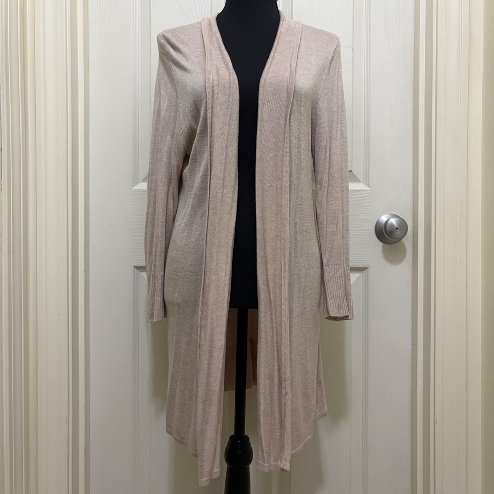Joan Vass Open Front Longline Viscose Cardigan Large 3/4 Sleeve Lightweight